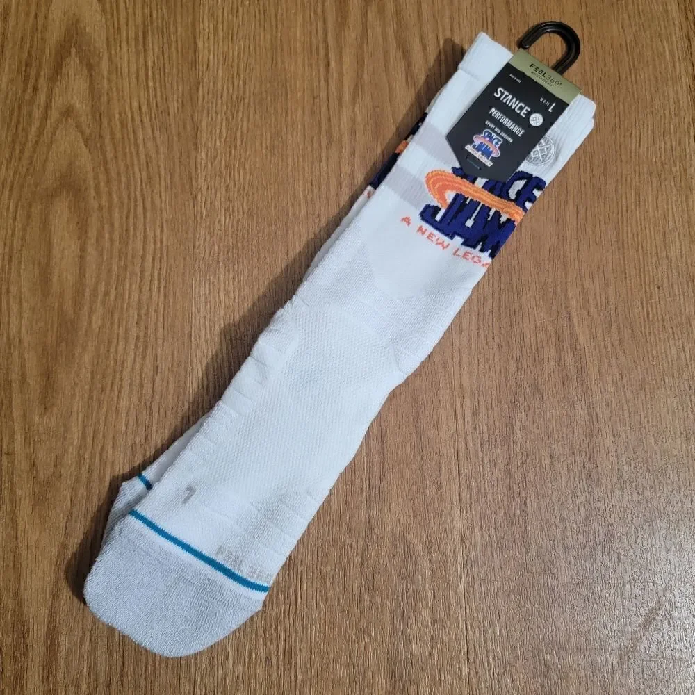Stance Space Jam Sport Crew Socks Performance White Blue Basketball Running Gym